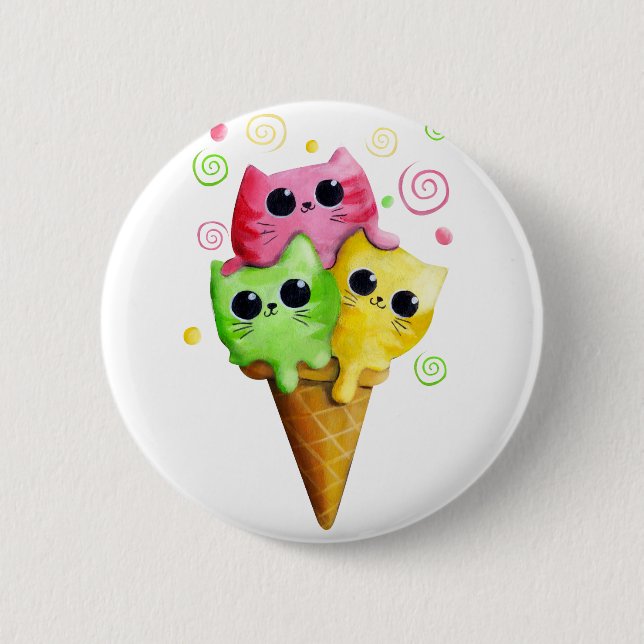Niedliche Kitty-Katzen-Eiscreme Button (Vorderseite)