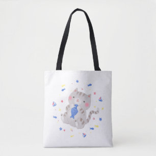 Niedliche Kitty mit Fisch im Sommer Illustration