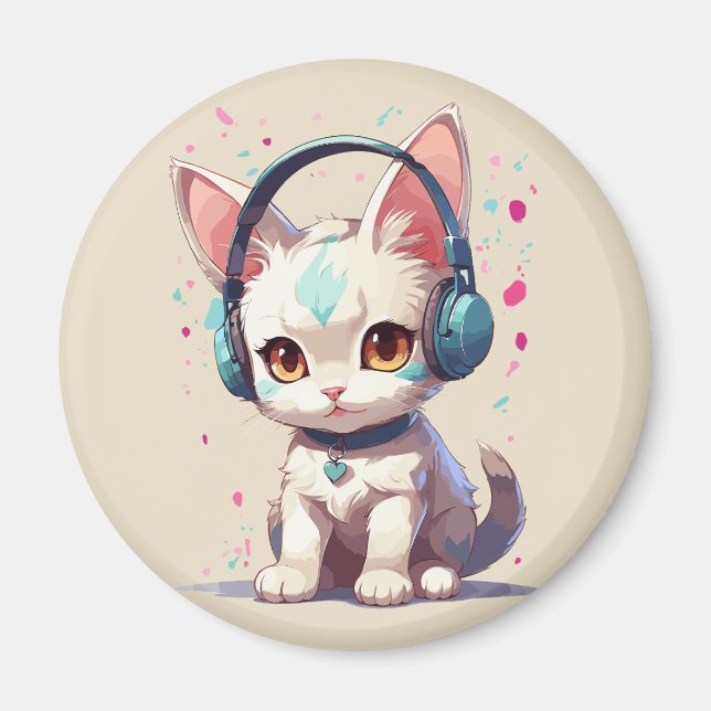 Niedliche Kitty mit Kopfhörer-Charm Magnet (Vorne)