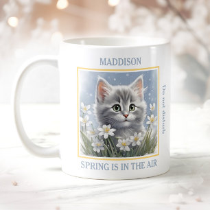 Niedliche Kitty Spring Flowers Katzenübername Blau Kaffeetasse