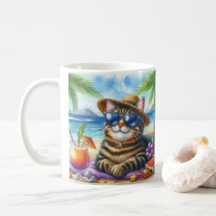 Niedliche Kitty und Cocktail Strandzeit Kaffeetasse