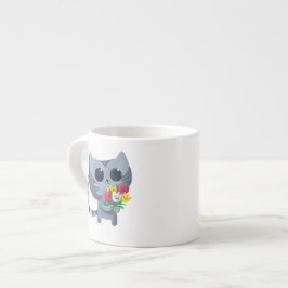Niedliche Kittykatze und -Blumen Espressotasse