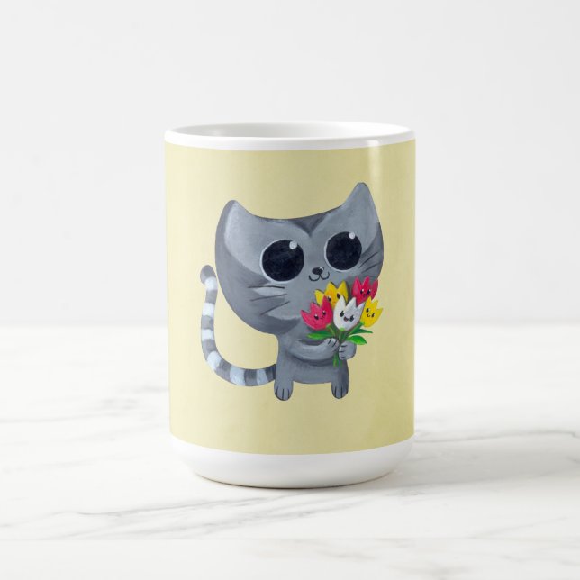 Niedliche Kittykatze und -Blumen Kaffeetasse (Mittel)