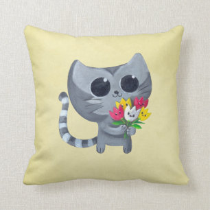 Niedliche Kittykatze und -Blumen Kissen