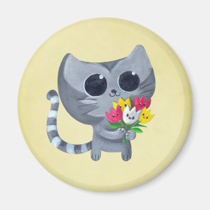 Niedliche Kittykatze und -Blumen Magnet