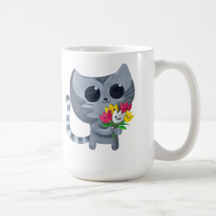 Niedliche Kittykatze und -Blumen Tasse