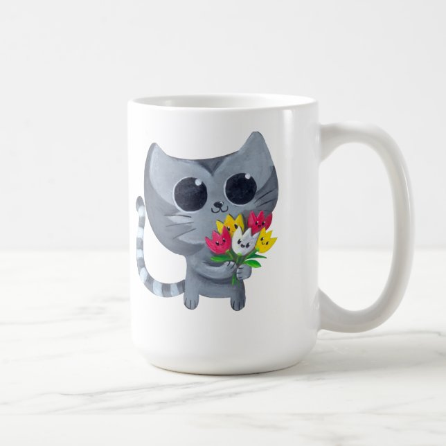 Niedliche Kittykatze und -Blumen Tasse (Rechts)