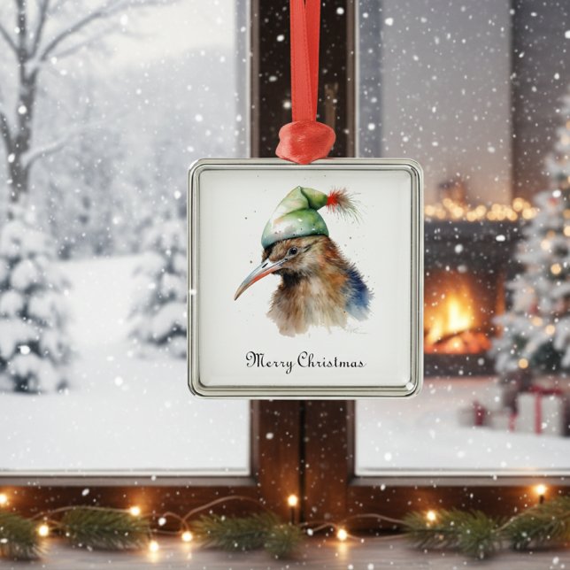 Niedliche Kiwi Bird in Christmas Elf Hat, Brauch Ornament Aus Metall (Von Creator hochgeladen)