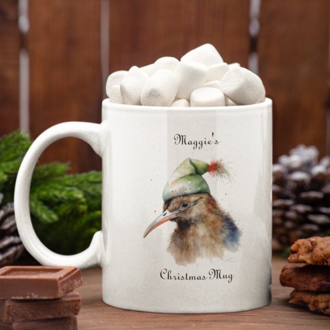 Niedliche Kiwi Bird in Christmas Elf Hat, Brauch Zweifarbige Tasse (Von Creator hochgeladen)