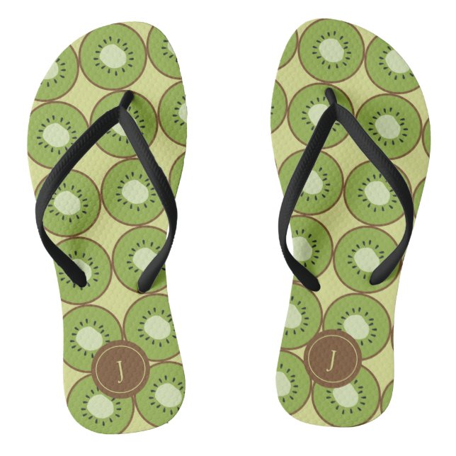 Niedliche Kiwi Summer Monogram Kiwifruit Süßfrücht Flip Flops (Fußbett)