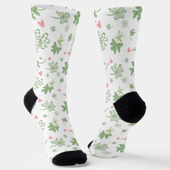 Niedliche Kleeblätter und rosa Bögen und Herzen Socken (Gewinkelt)
