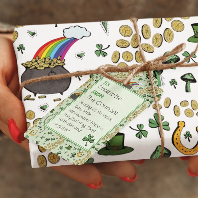 Niedliche Kleeblatts Patente St Patricks Tag BIS Geschenkanhänger (Custom St. Patricks Day Gift Tag. TO & FROM Plus your Custom Message. Pattern in White on the Back.)