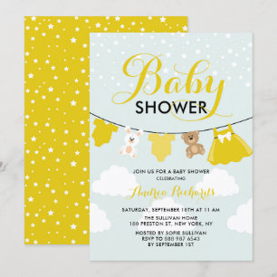 Niedliche Kleidung Gelb Es ist eine Girl Baby Dusc Einladung