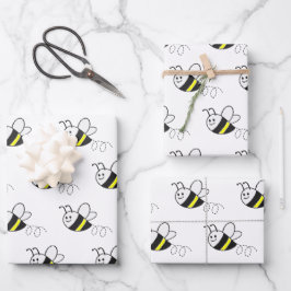 Niedliche Kleine Bienenmuster White Baby Dusche Geschenkpapier Set