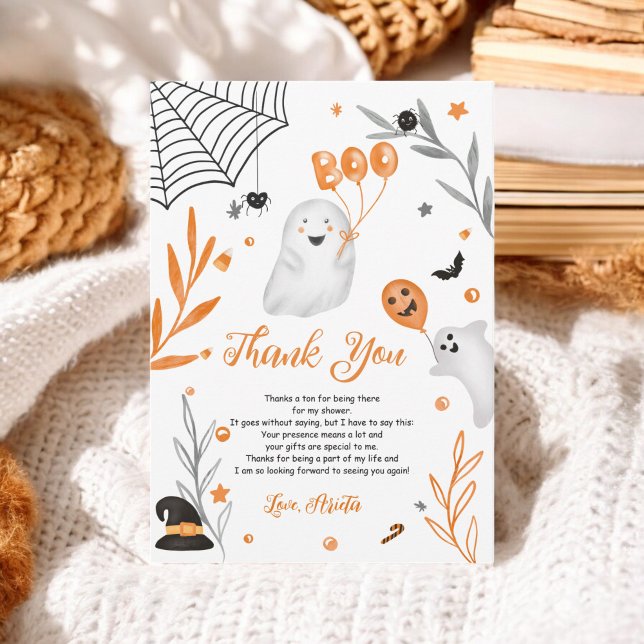 Niedliche kleine Boom Halloween-Babydusche Dankeskarte (Cute little Boo Halloween orange baby shower Thank You Card)