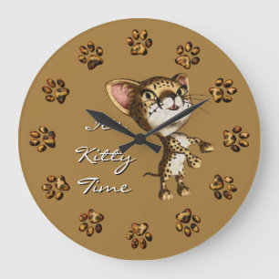 Niedliche kleine Cheetah Drucken Bengalische Kitte Große Wanduhr