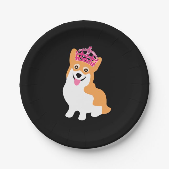 Niedliche kleine Corgi-Prinzessin Wearing eine Pappteller (Vorderseite)