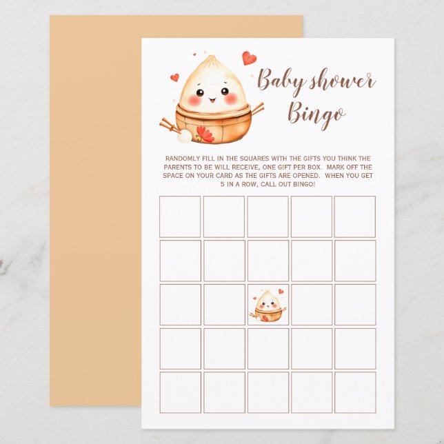 Niedliche Kleine Dumpling Baby Shower Bingo Card (Vorne/Hinten)