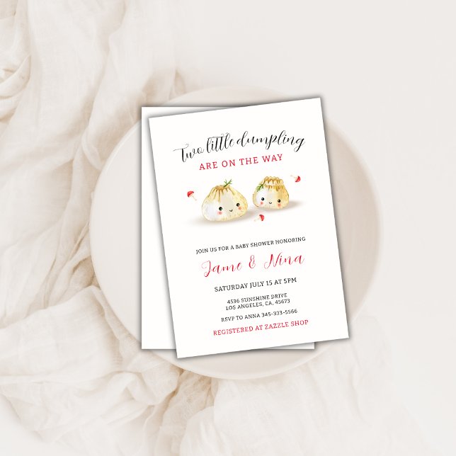 Niedliche Kleine Dumpling Mushroom Zweiwindusche Einladung (Cute Little Dumpling Mushroom Twin Baby Shower Invitation)