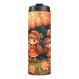 Niedliche kleine Elfen unter den Pilzen Thermosbecher