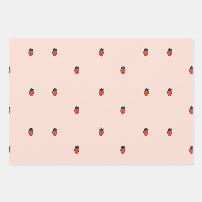 Niedliche kleine Erdbeeren auf rosa Umhüllungspapi Geschenkpapier Set (Vorderseite)