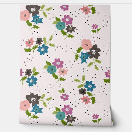 Niedliche kleine farbige Blume und Punkte Tapete