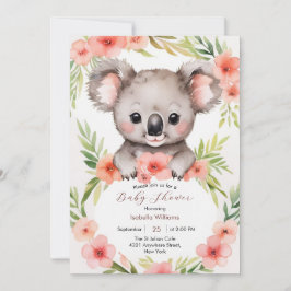 Niedliche kleine florale Koala Babydusche Einladung