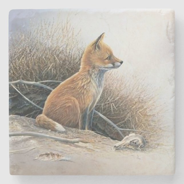 Niedliche Kleine Fox Fine Art Steinuntersetzer (Vorderseite)