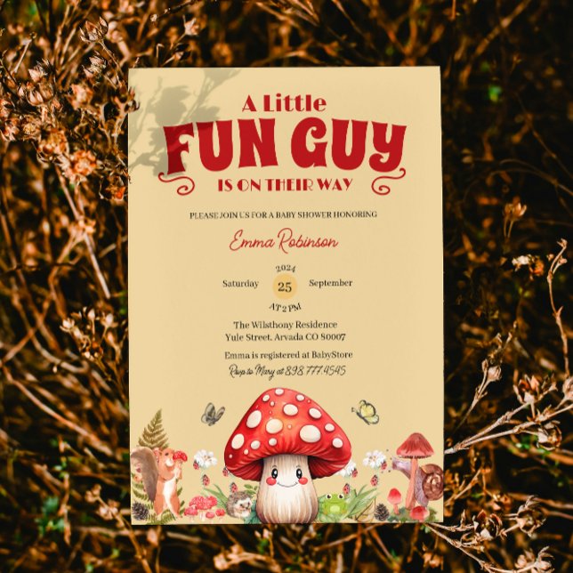 Niedliche Kleine FunGuy Fall Schnecke Mushroom Kin Einladung (mushroom baby shower invitations rustic woodland forest whimsical enchanted snail forest littlefungi)