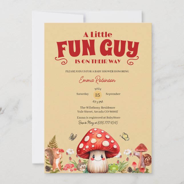 Niedliche Kleine FunGuy Fall Schnecke Mushroom Kin Einladung (Vorderseite)