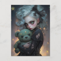 Niedliche kleine Hexe mit Teddy-Bär