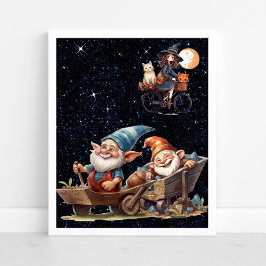 Niedliche kleine Hexe und glückliches Gnome-Poster Poster