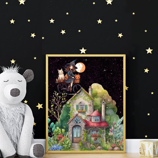 Niedliche kleine Hexe und Katze mit einem glücklic Poster (Von Creator hochgeladen)