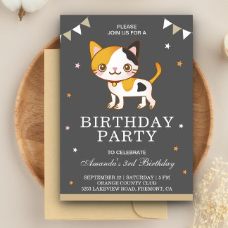 Niedliche Kleine Katze Geburtstagsparty Einladung