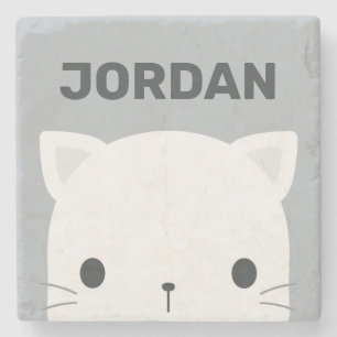 Niedliche kleine Katze mit Personalisiertem Namen Steinuntersetzer