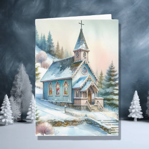 Niedliche Kleine Kirche am Schneetag Christmas Karte