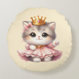 Niedliche kleine Kitten Princess Rundes Kissen