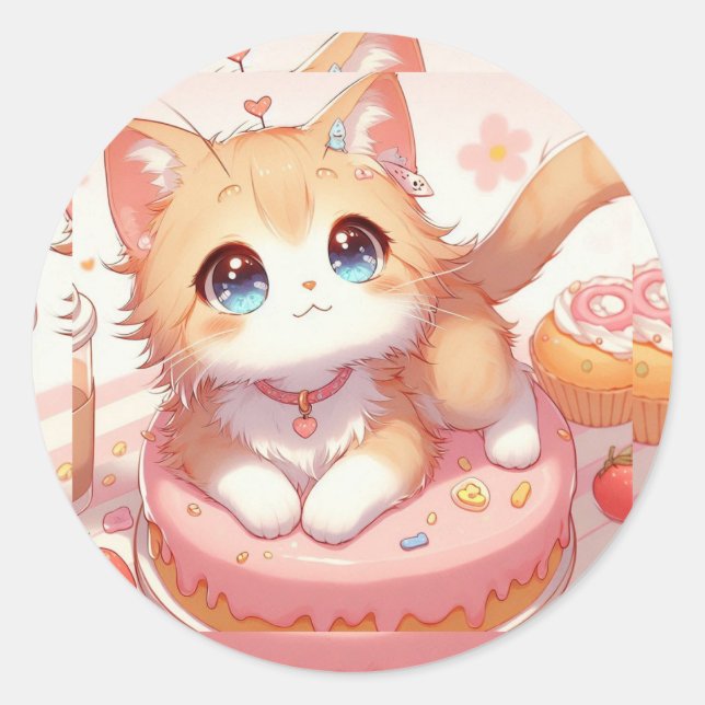 Niedliche kleine Kitty Runder Aufkleber (Vorderseite)