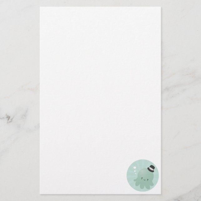 Niedliche kleine Krake, die einen schwarzen Briefpapier (Vorderseite)