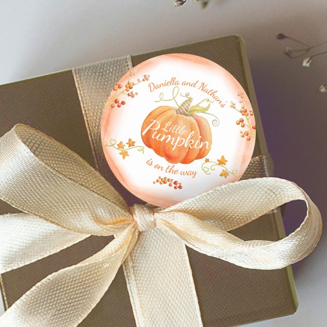 Niedliche kleine Kürbisbaby Dusche Aquarell Runder Aufkleber (Von Creator hochgeladen)