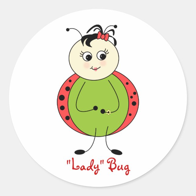 Niedliche kleine Mädchen-Ladybug mit Bow Runder Aufkleber (Vorderseite)