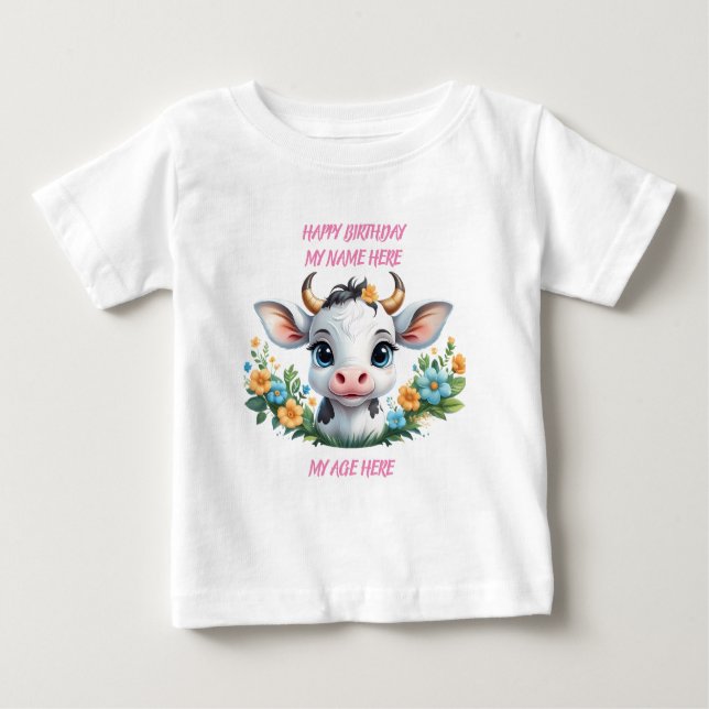 Niedliche kleine Mädchenkuhe in Blume Baby T-shirt (Vorderseite)