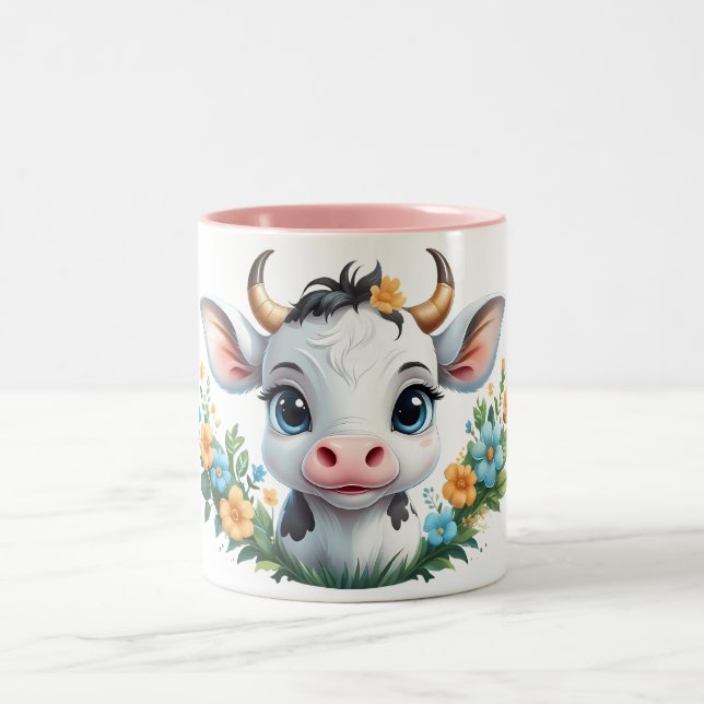 Niedliche kleine Mädchenkuhe in Blume Zweifarbige Tasse (Mittel)