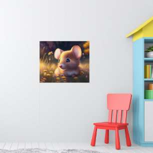 Niedliche kleine Maus auf der Blume, Kinder Poster