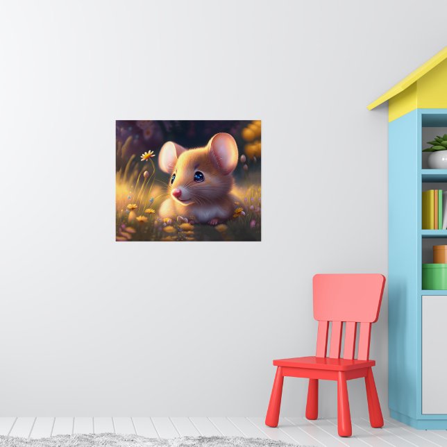 Niedliche kleine Maus auf der Blume, Kinder Poster (Kinderzimmer 1)