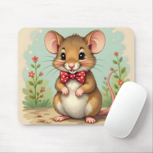 Niedliche kleine Maus mit Fliege Mousepad