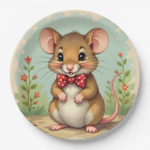 Niedliche kleine Maus mit Fliege Pappteller