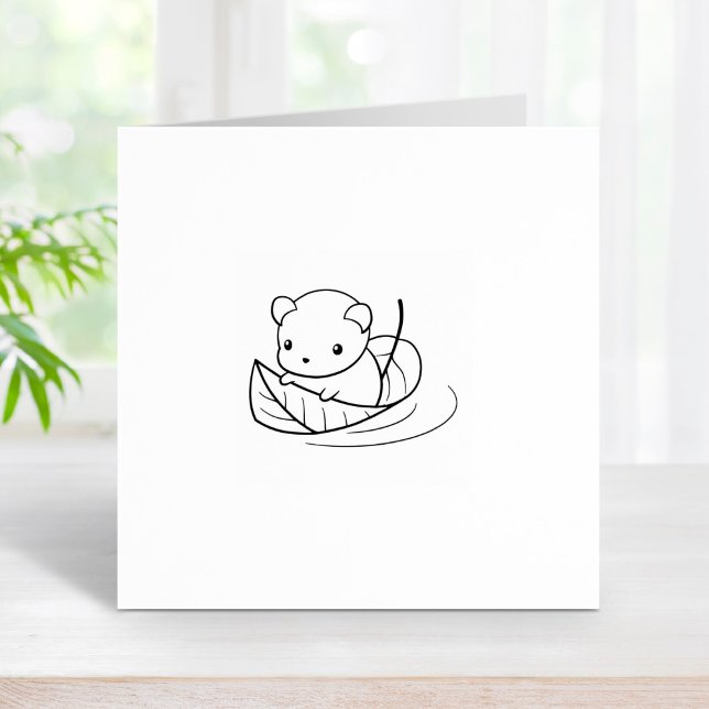 Niedliche kleine Maus schwebt auf einem Blatt 2 Gummistempel (Von Creator hochgeladen)