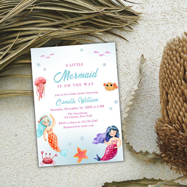 Niedliche kleine Meerjungfrau Coral Baby Dusche Einladung (Cute Little Mermaid Ocean Coral Baby Shower Invitation)
