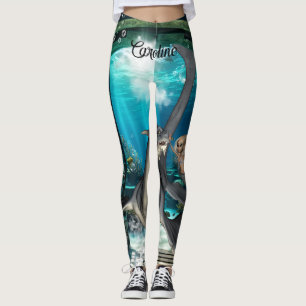Niedliche kleine Meerjungfrau mit Seadragon. Leggings